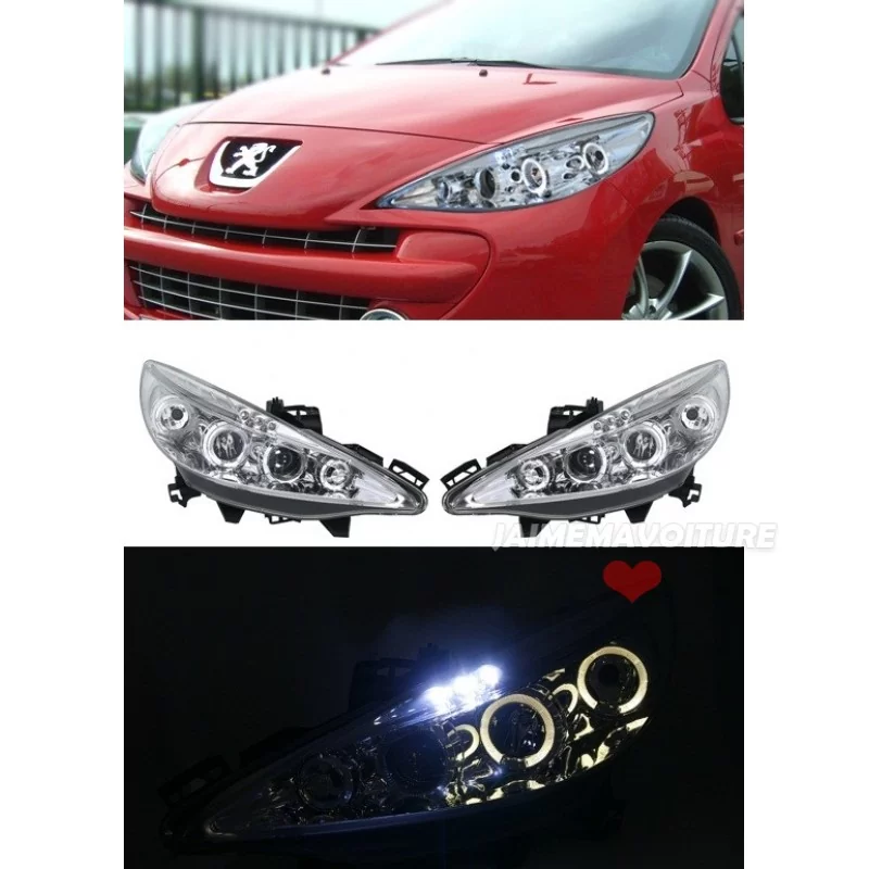 Phares angel eye chrome pour Peugeot 207