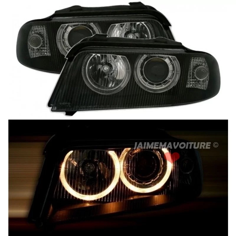 Phares avants angel eyes pour Audi A4 noir