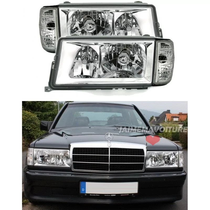 faros delanteros cromados Mercedes Benz 190E 190D