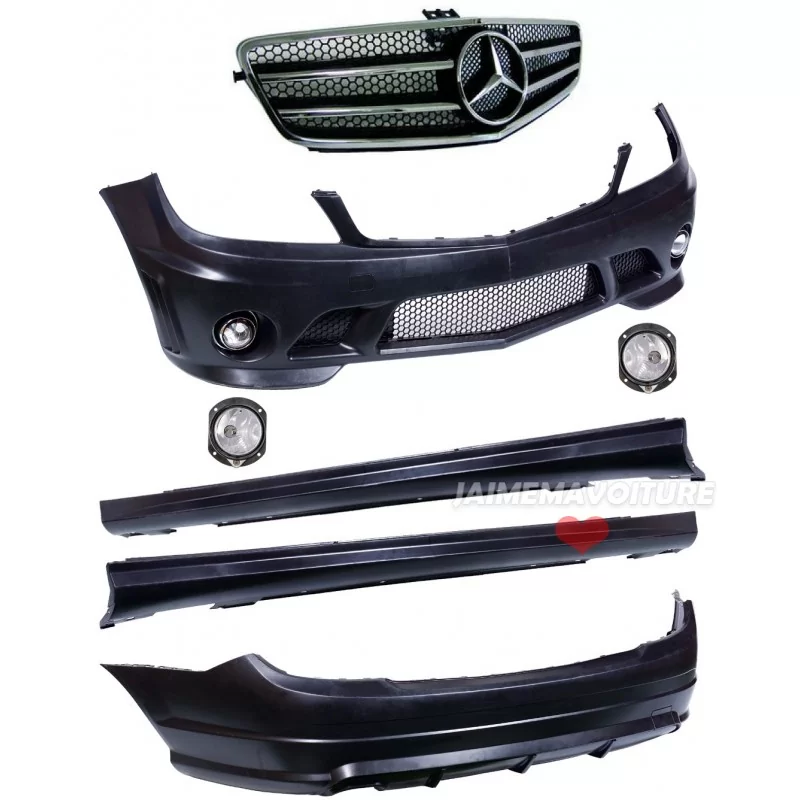 Pour le PP Matériel Corps Accessoires de voiture Mercedes Benz C Classe W204  2008-2014 Mise à niveau vers C63 de l'AMG Style Auto Pièces avec grille  Rearhight Fronthight bouclier avant - Chine