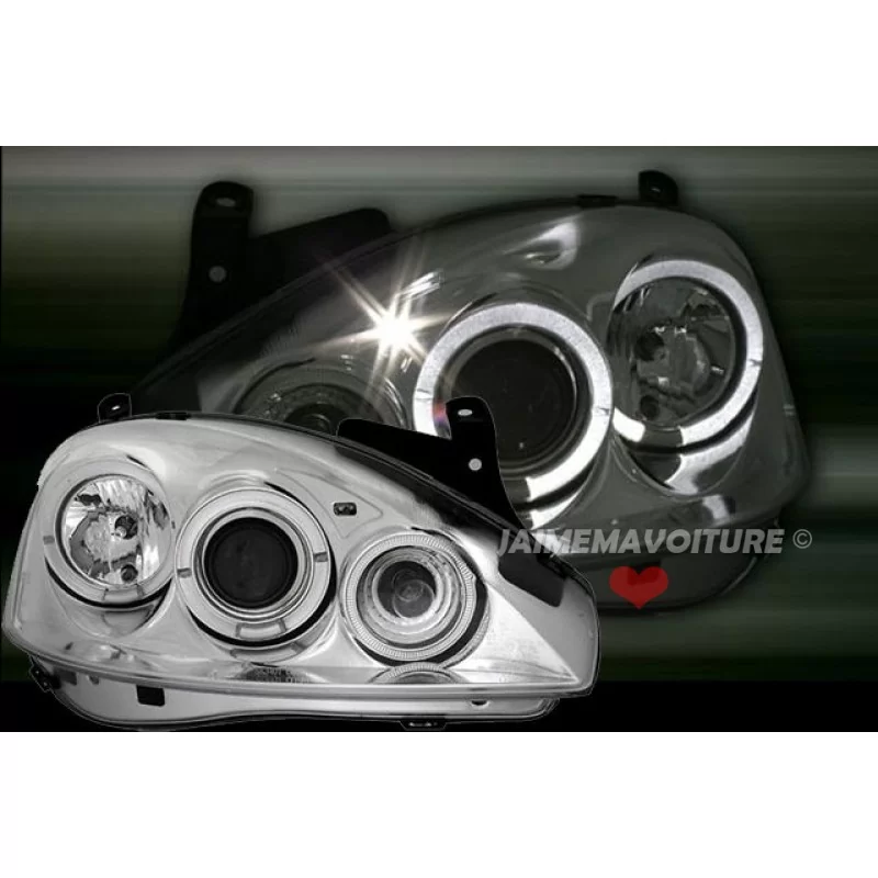 Front headlights angel eyes for Opel Corsa C chrome