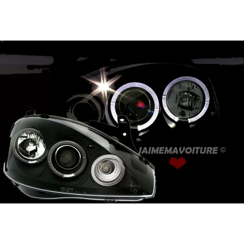 Front headlights angel eyes for Opel Corsa C Black