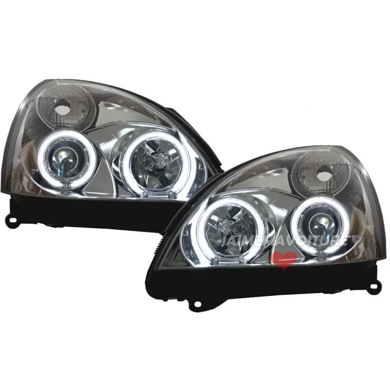 Phares Renault Clio MK3 01-05 avec 2 Anneaux lumineux Angel Eyes