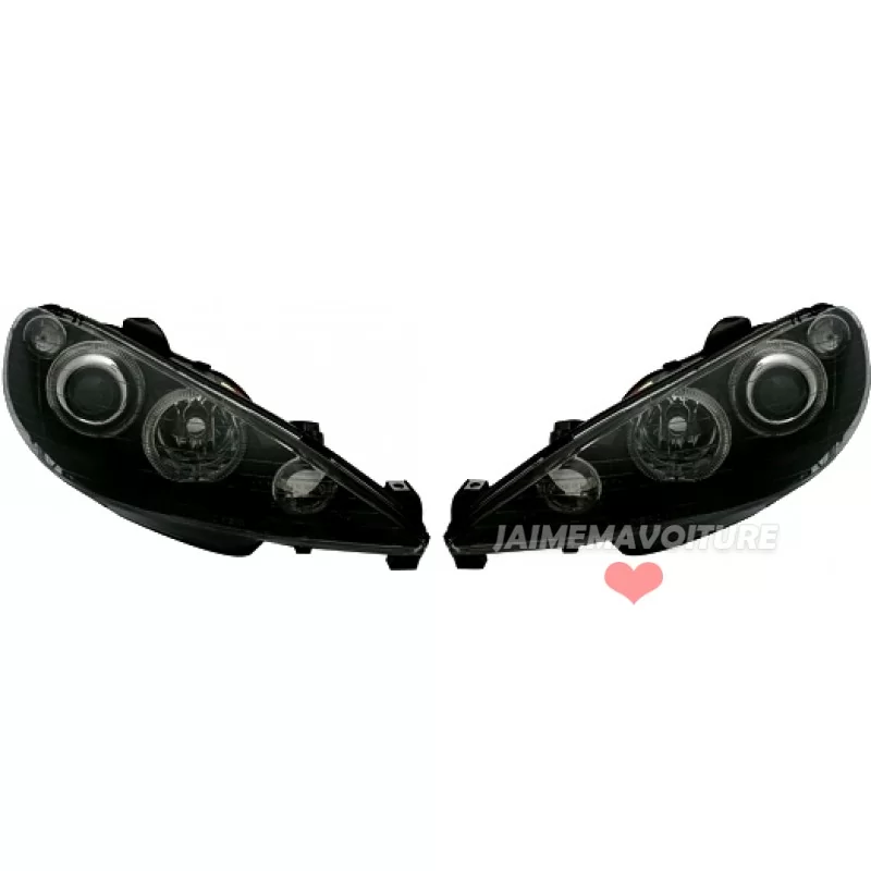 Phares avants tuning Angel eyes pour Peugeot 206 Noir