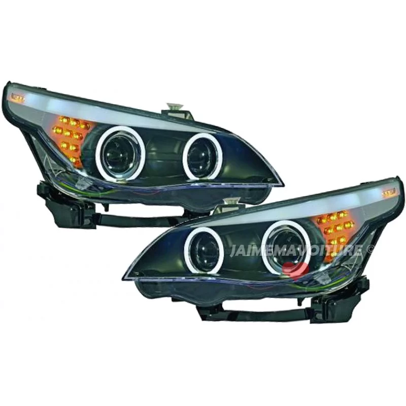 Front headlights angel eyes CCFL for BMW series 5 black - Look F10