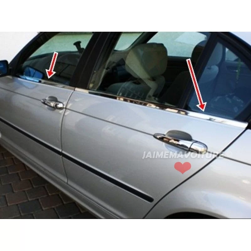 Chroom aluminium raamomlijsting 4 stuks Roestvrij staal BMW 3 Serie E46 Chroom aluminium raamomlijsting 4 stuks Roestvrij staal BMW 3 Serie E46