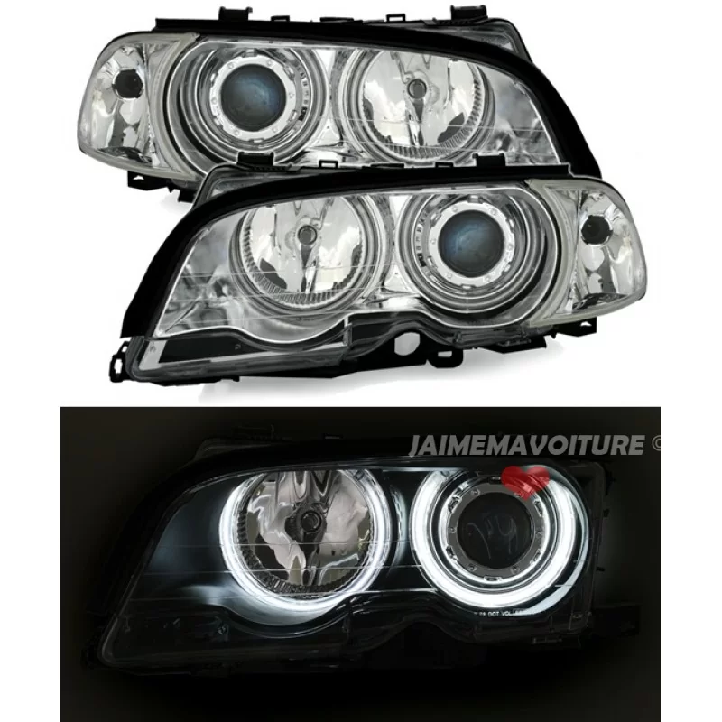 BMW serie 3 1999 - 2001 - frente faros angel eyes CCFL - cromo