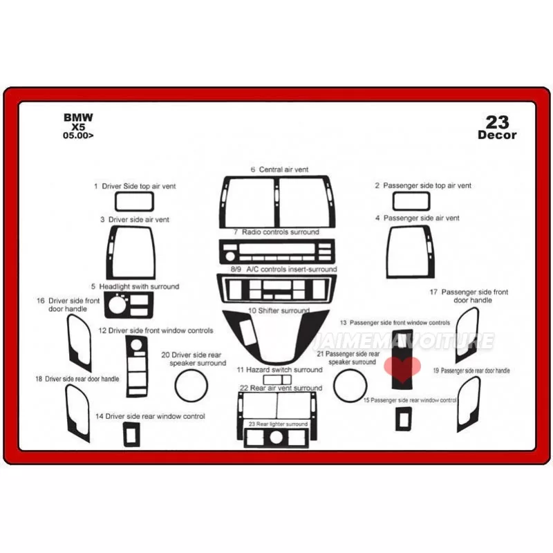 Insert tableau de bord BMW X5 E53 23 pièces Insert tableau de bord BMW X5 E53 23 pièces