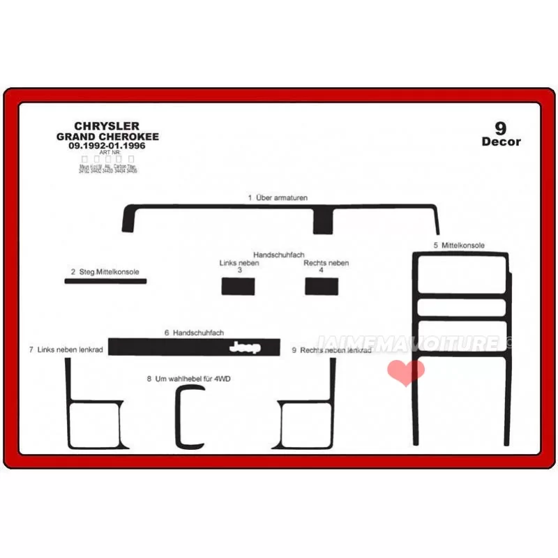 Insert tableau de bord CHRYSLER Grand Cherokee 9 pièces