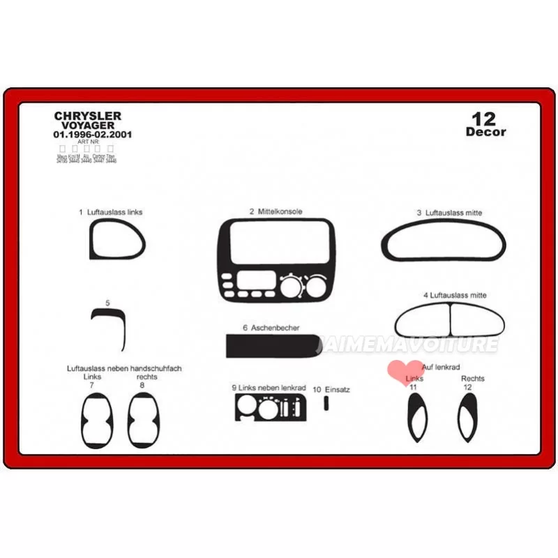 Insert tableau de bord CHRYSLER Voyager 1996-2001 12 pièces Insert tableau de bord CHRYSLER Voyager 1996-2001 12 pièces