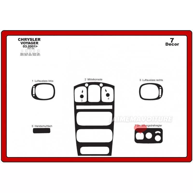 Insert tableau de bord CHRYSLER Voyager 2001-2007 7 pièces Insert tableau de bord CHRYSLER Voyager 2001-2007 7 pièces