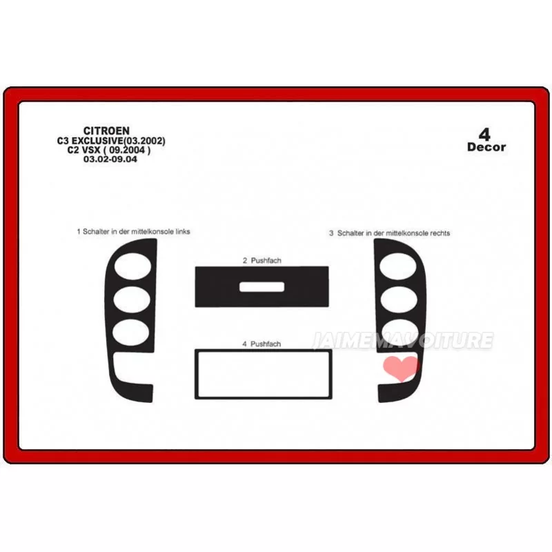 Insert tableau de bord CITROEN C3 2002-2004 4 pièces Insert tableau de bord CITROEN C3 2002-2004 4 pièces