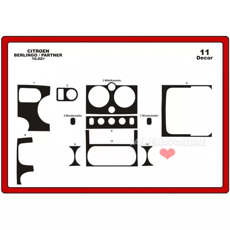 Insert tableau de bord CITROEN Berlingo 2002-2008 11 pièces