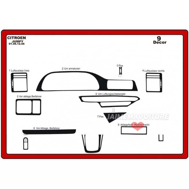 Insert tableau de bord CITROEN Jumpy 1996-2006 9 pièces