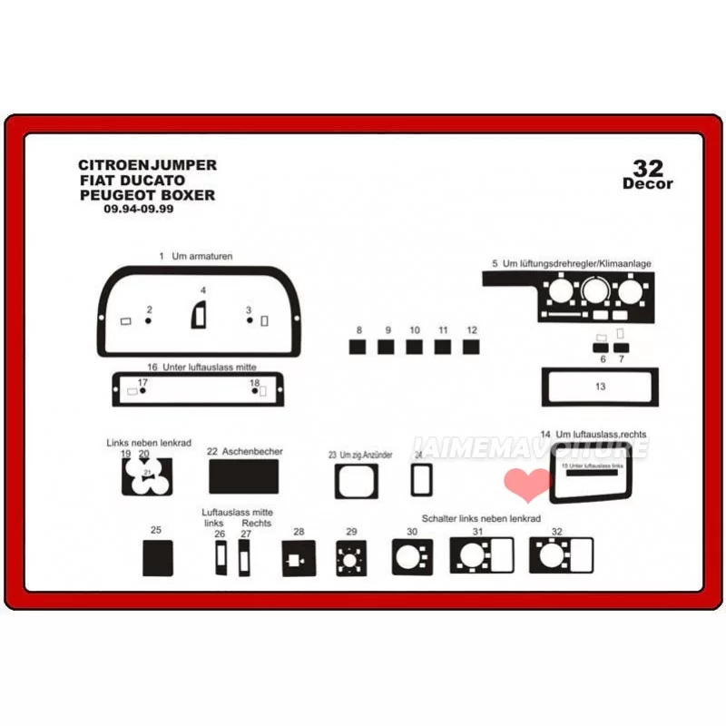 Insert tableau de bord FIAT Ducato 1994-2002 32 pièces