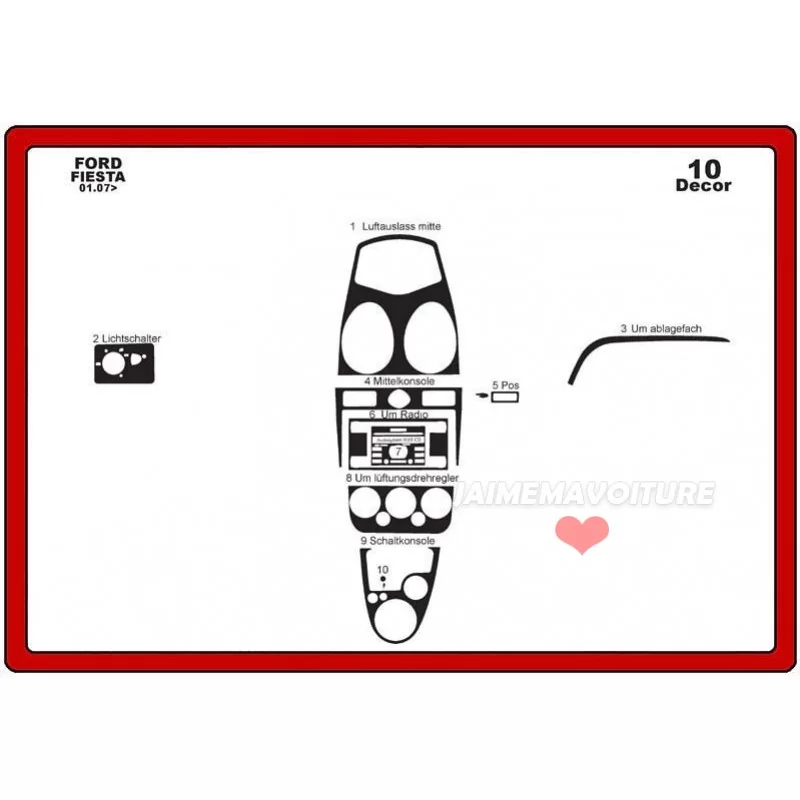 Armaturenbrett-Einsatz FORD Fiesta 2005-2010 10 Stück