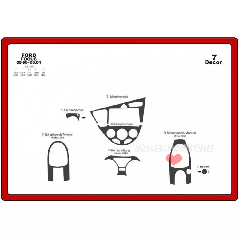 Dashboard insert FORD Focus 1998-2004 7 stuks