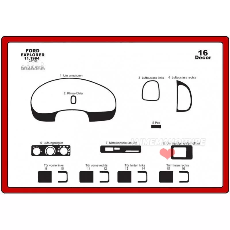 Insert tableau de bord FORD Explorer 16 pièces