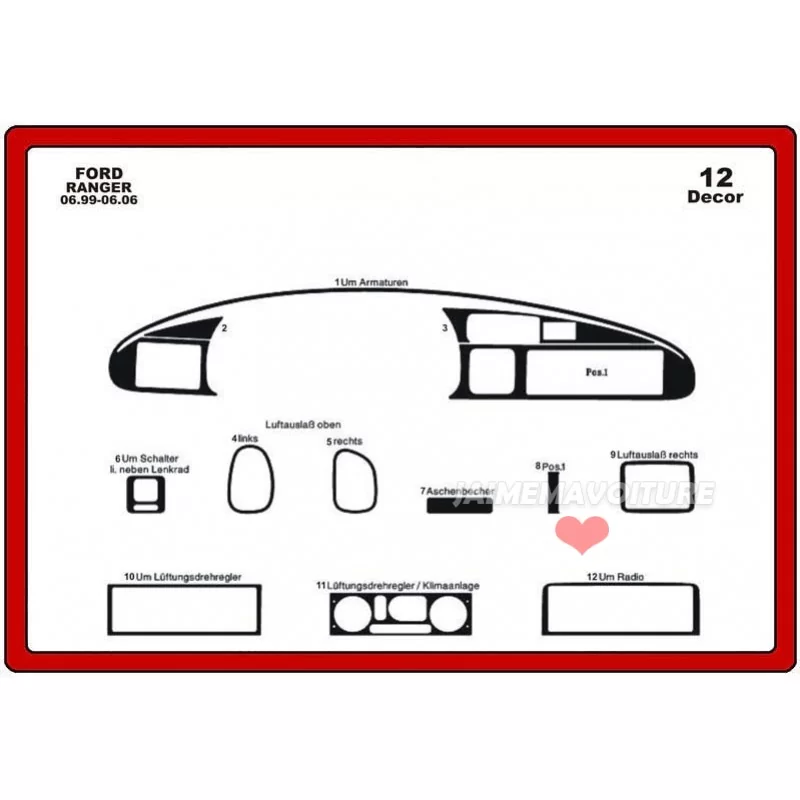 Dashboard insert FORD Ranger Mazda Pick Up 1999-2006 12 stuks