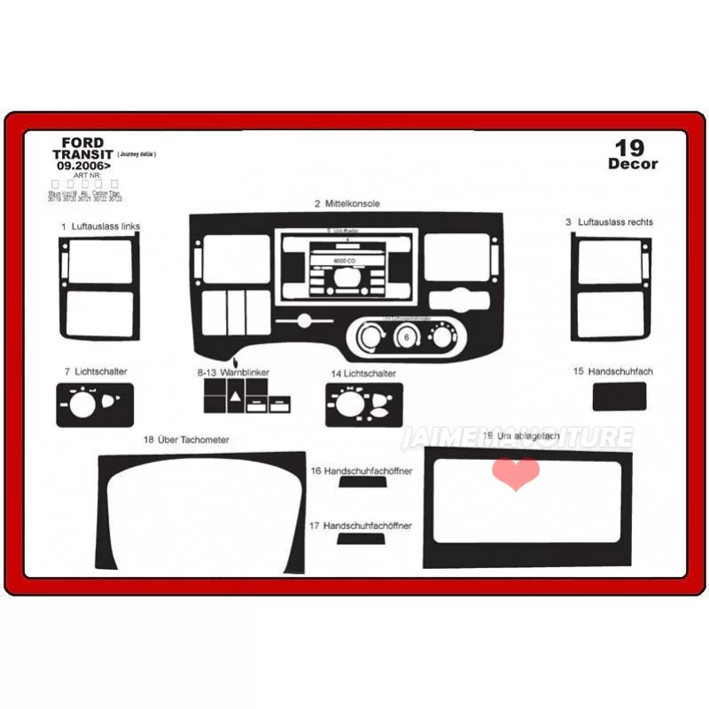 Insert tableau de bord FORD Transit Journey 23 pièces