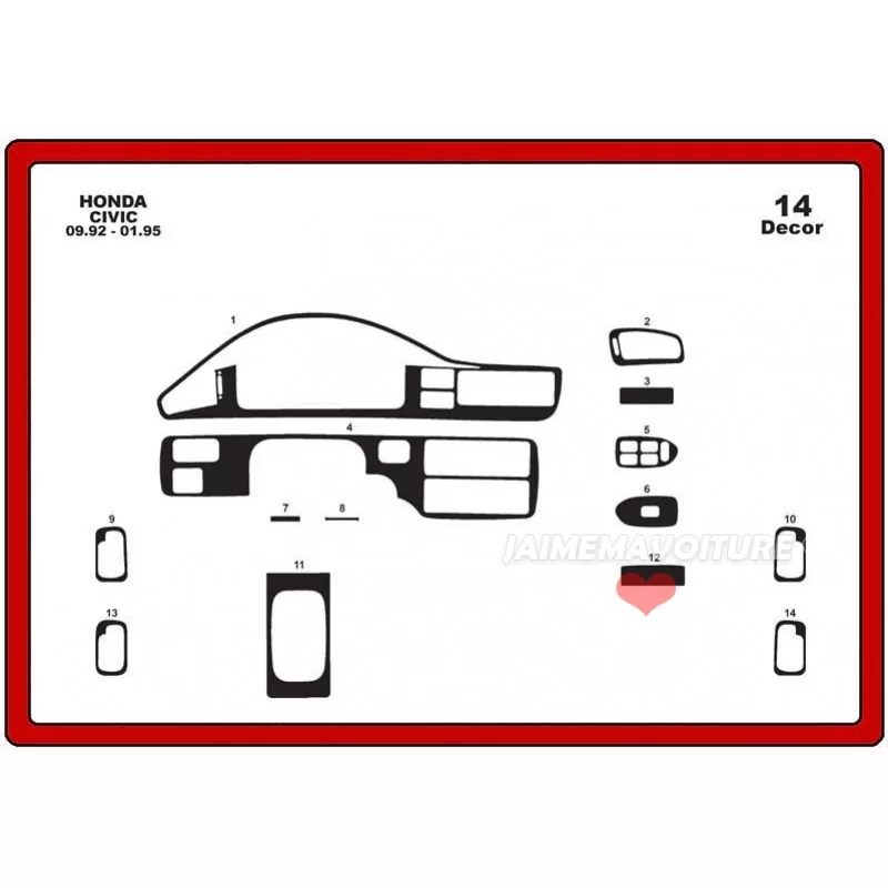 Insert tableau de bord HONDA Civic 1992-1995 14 pièces Insert tableau de bord HONDA Civic 1992-1995 14 pièces