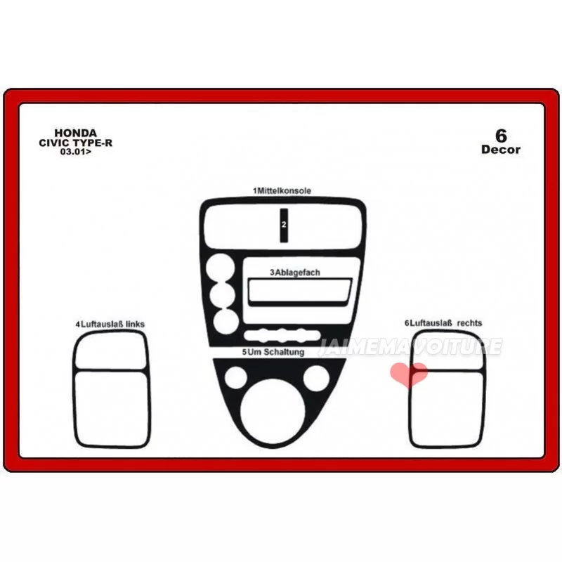 Insert tableau de bord HONDA Civic Type R 6 pièces Insert tableau de bord HONDA Civic Type R 6 pièces