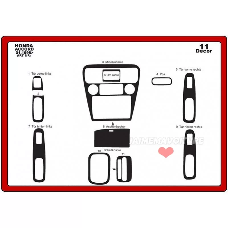 Insert tableau de bord HONDA Accord (modèle européen) 11 pièces