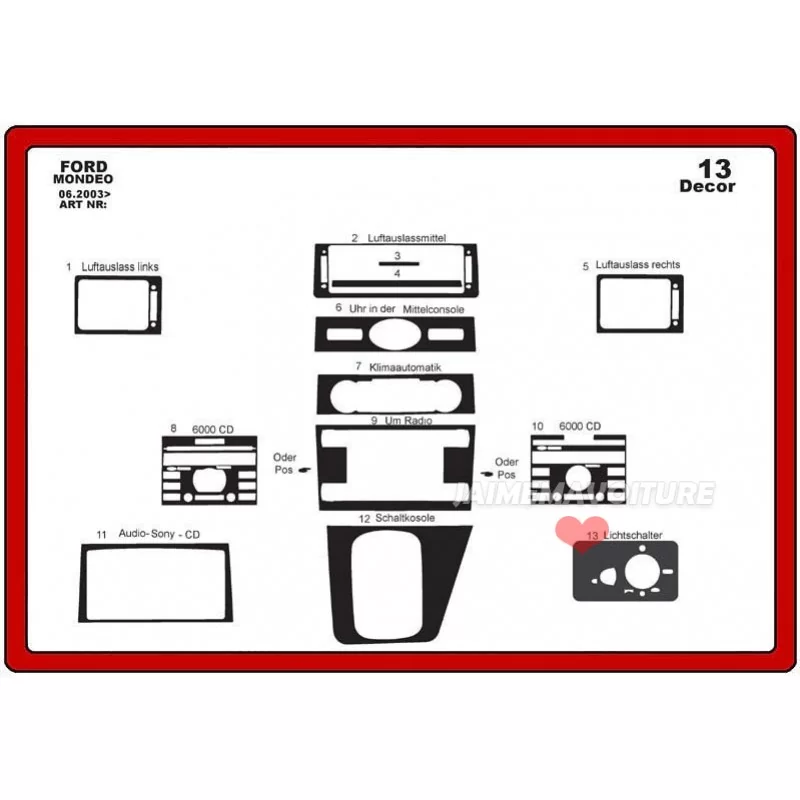 Insert tableau de bord HONDA Accord (modèle japonais) 14 pièces