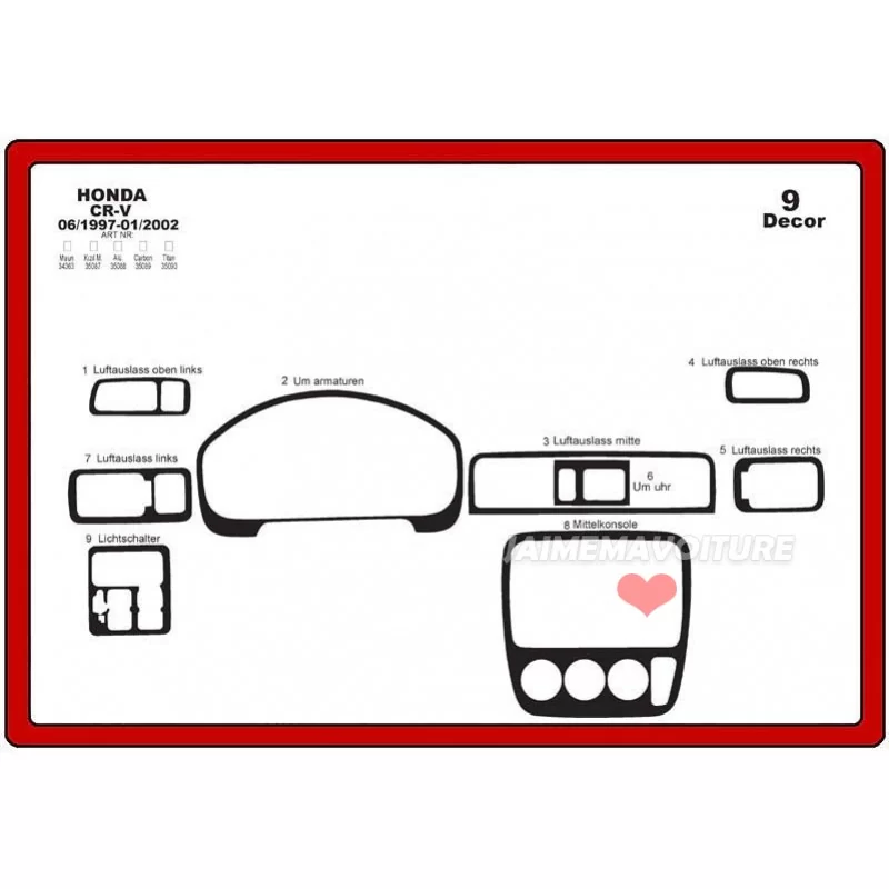 Dashboard insert HONDA CR-V 1997-2002 9 pieces