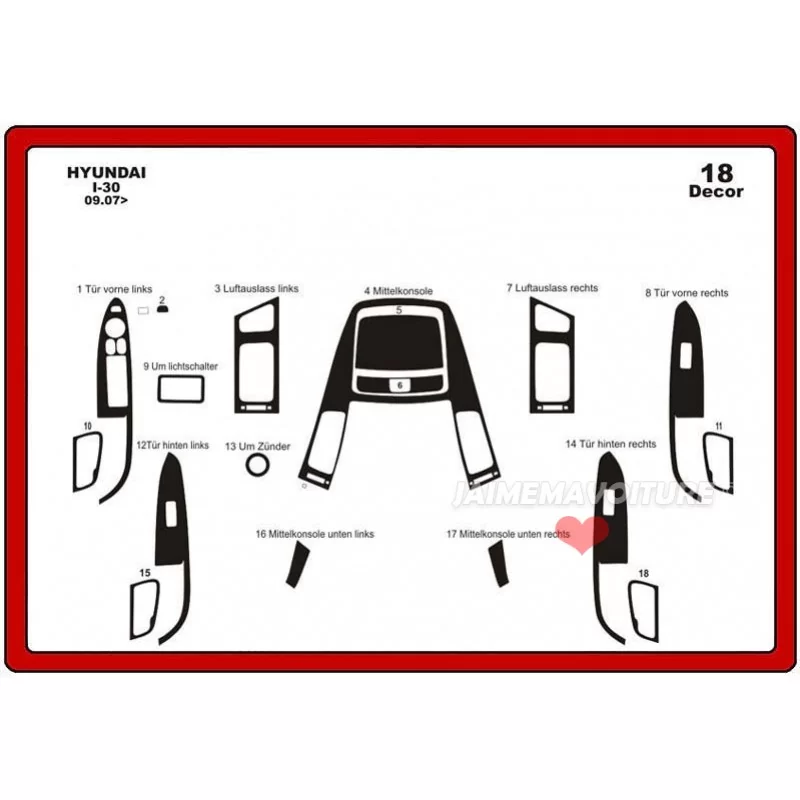 Insert tableau de bord HYUNDAI I 30 18 pièces