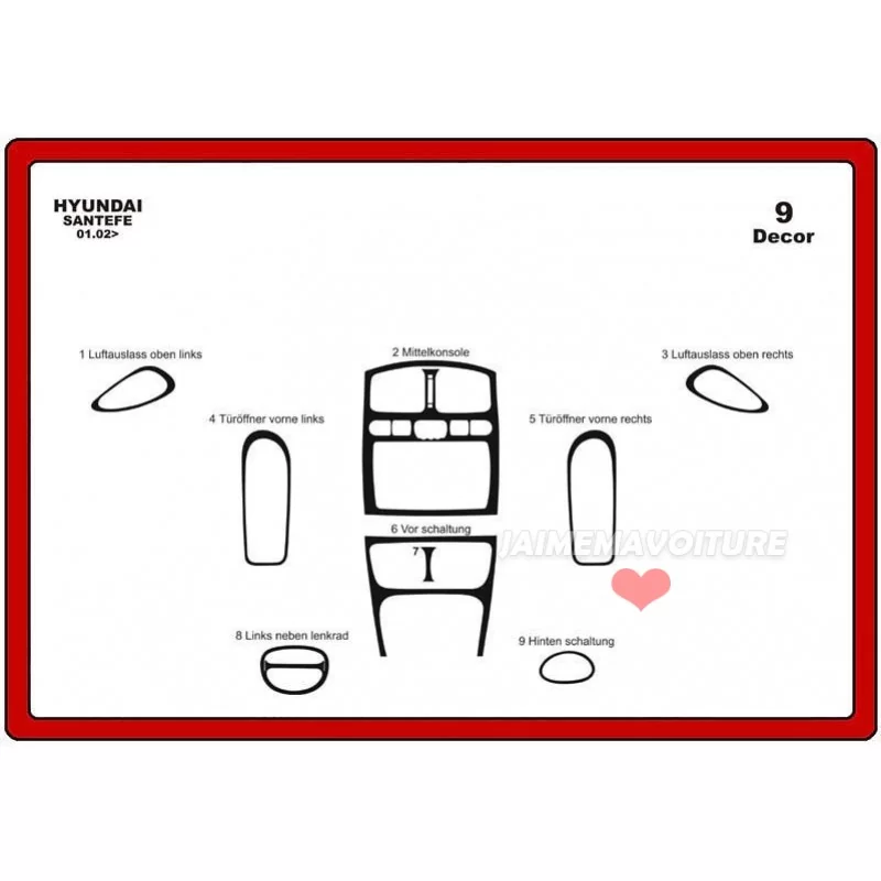 Insert tableau de bord HYUNDAI Santafe 9 pièces