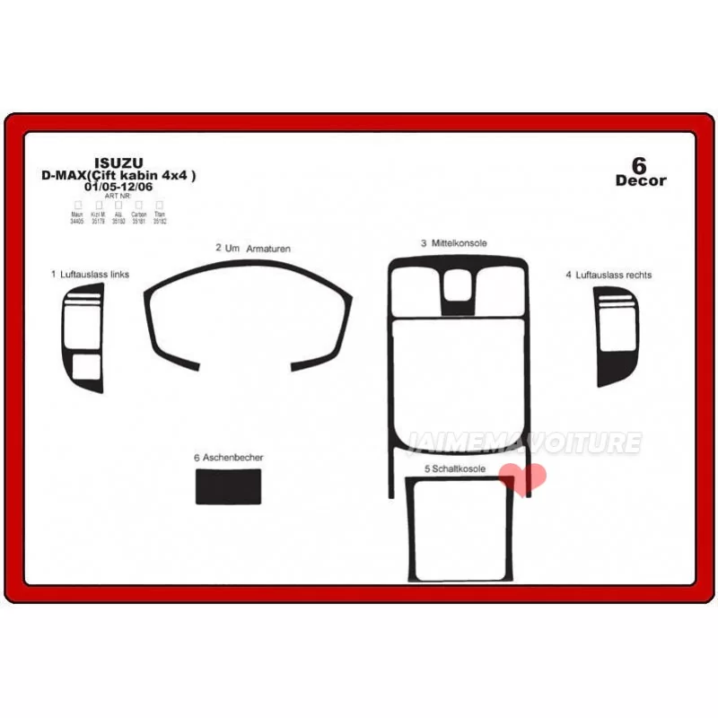 Inserto cruscotto ISUZU D Max Doppia Cabina 4X4 6 pezzi Inserto cruscotto ISUZU D Max Doppia Cabina 4X4 6 pezzi