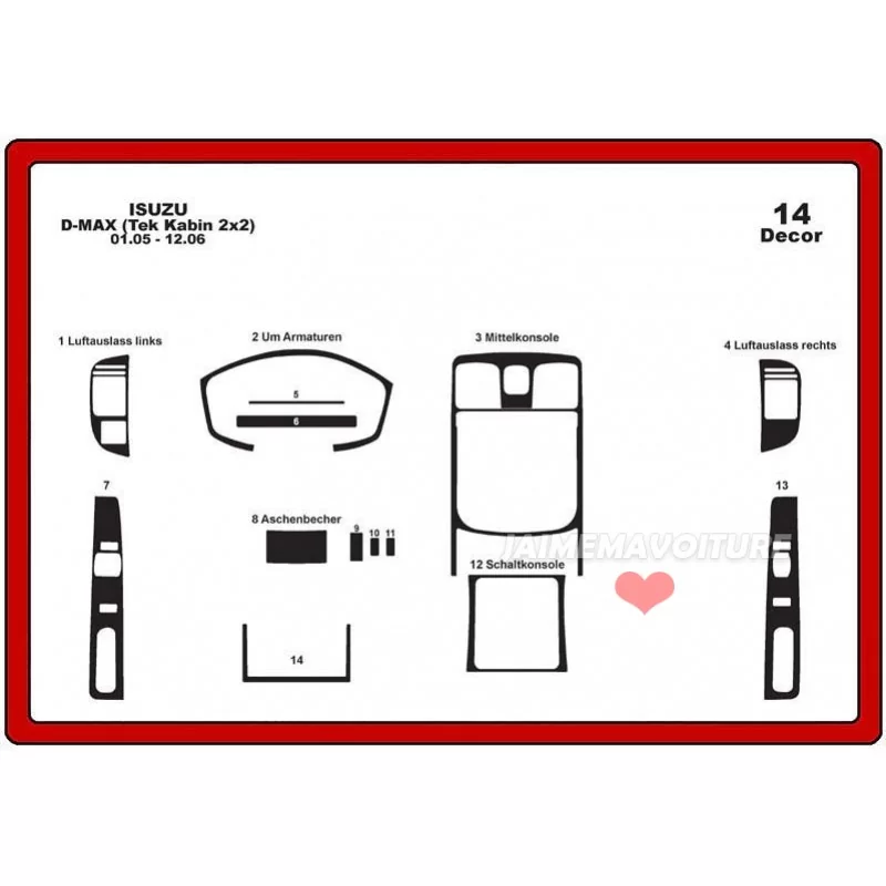 ISUZU D Max Single Cab 4X2 14-piece dashboard insert ISUZU D Max Single Cab 4X2 14-piece dashboard insert