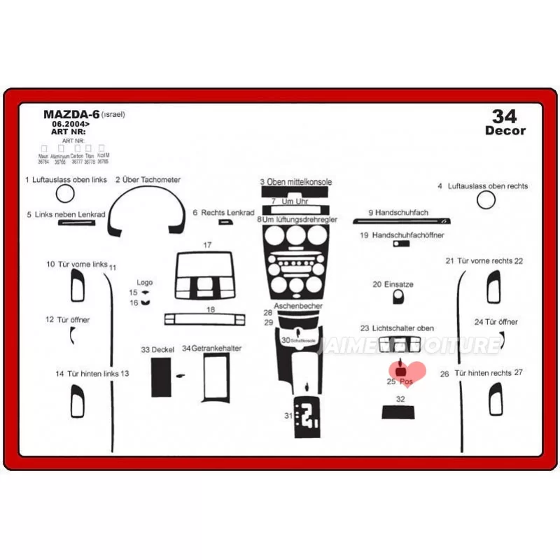 Dashboard insert MAZDA Mazda 6 34 pieces