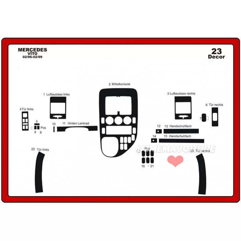 Insert tableau de bord MERCEDES Vito 1996-1999 23 pièces