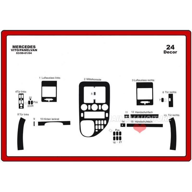 Insert tableau de bord MERCEDES Vito 1999-2004 24 pièces