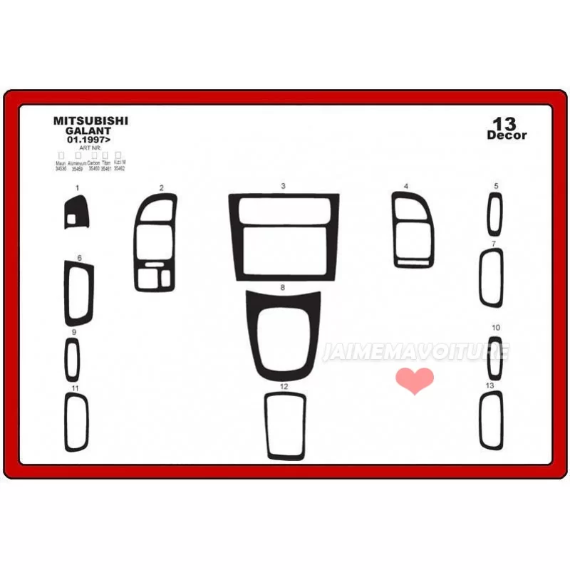 Insert tableau de bord MITSUBISHI Galant 13 pièces