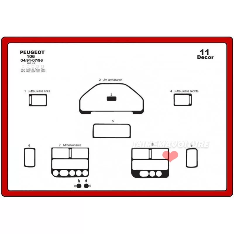 Dashboard insert PEUGEOT 106 12 stuks