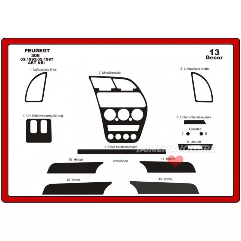 Dashboard insert PEUGEOT 306 1993-1997 13 stuks