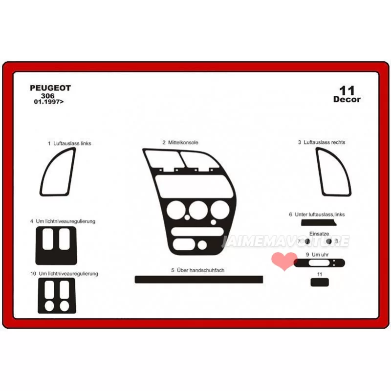 Dashboard insert PEUGEOT 306 1997-2003 11 stuks