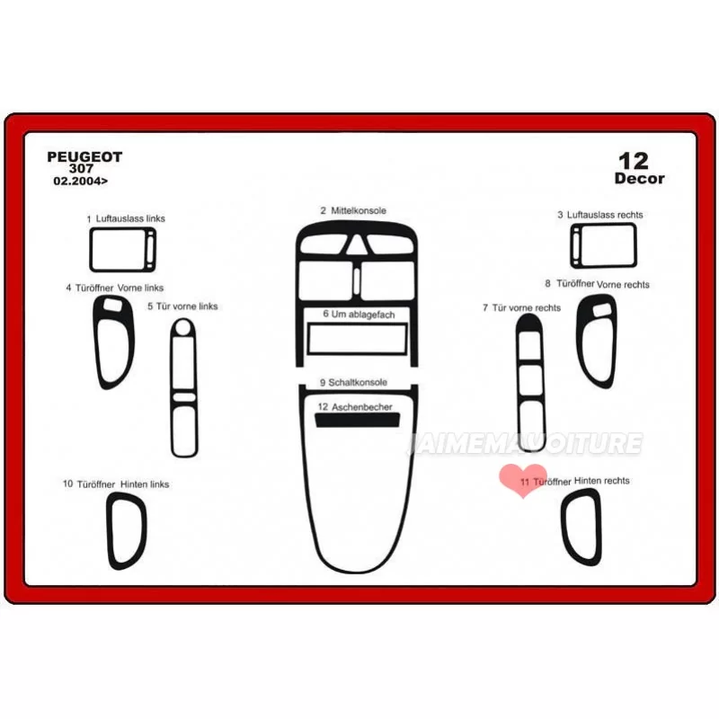 Dashboard insert PEUGEOT 307 12 stuks