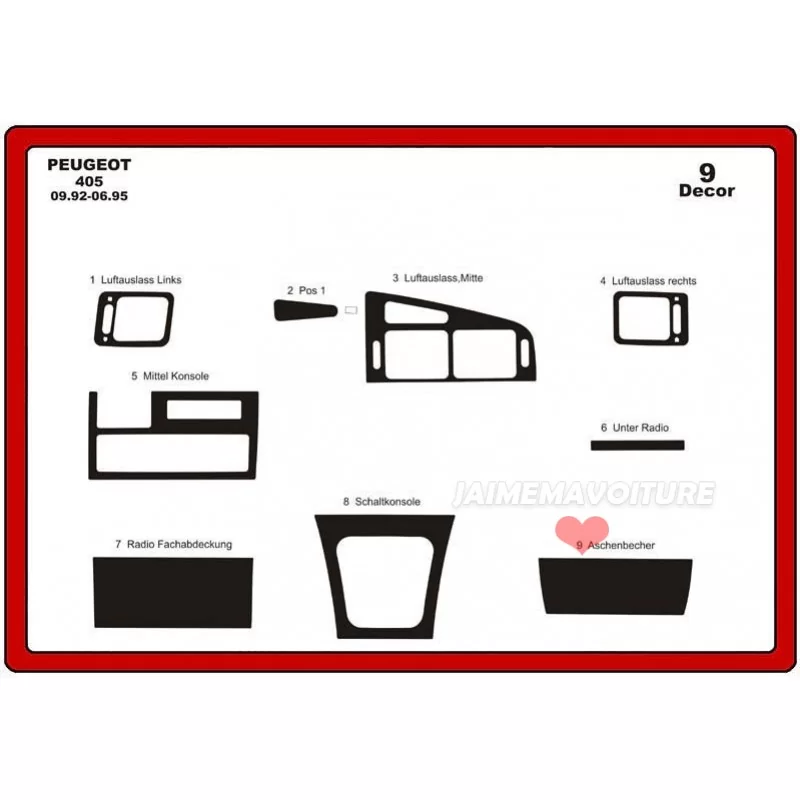 Instrumentbrädesinsats PEUGEOT 405 1992-1995 9 st Instrumentbrädesinsats PEUGEOT 405 1992-1995 9 st