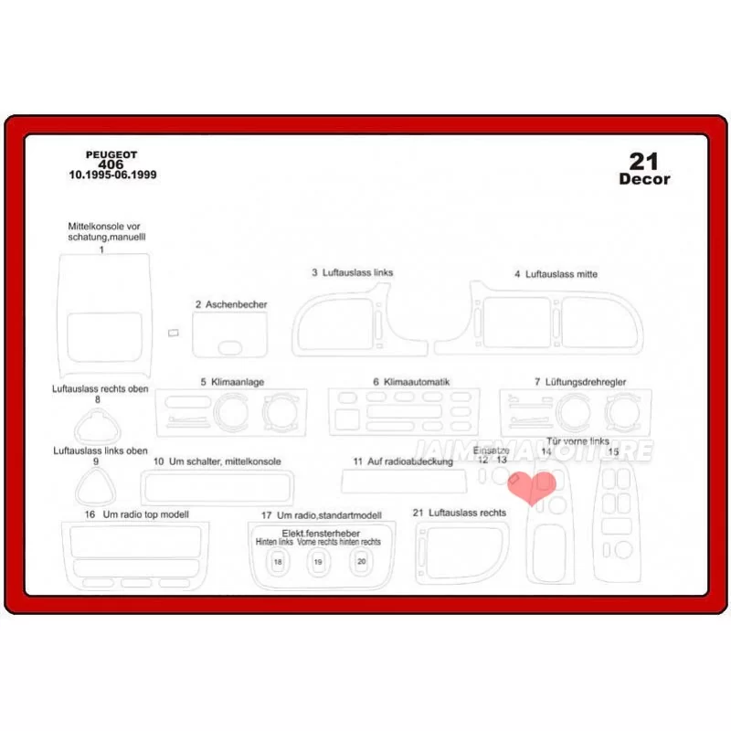 Insert dashboard PEUGEOT 406 1995 - 1999 21 pieces