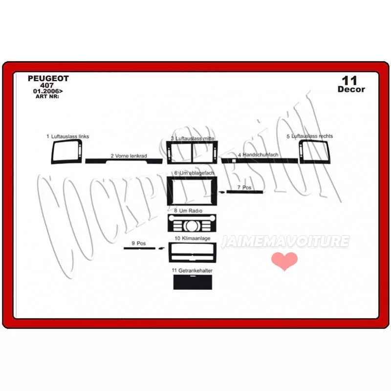 Inserto de salpicadero PEUGEOT 407 11 piezas Inserto de salpicadero PEUGEOT 407 11 piezas