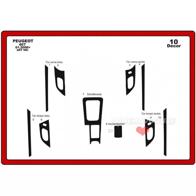 Inserto de puerta PEUGEOT 407 10 piezas Inserto de puerta PEUGEOT 407 10 piezas