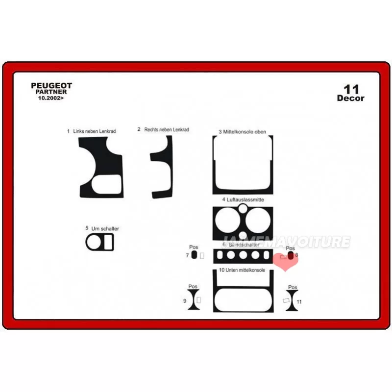 Dashboard insert PEUGEOT Partner 2002-2008 11 stuks