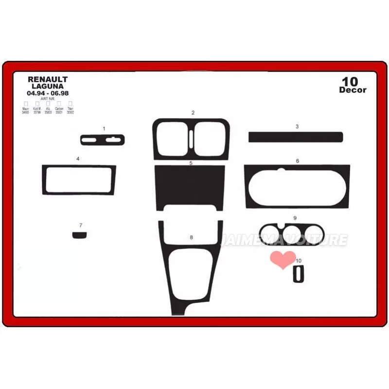 Inserto salpicadero RENAULT Laguna 1994-1998 10 piezas Inserto salpicadero RENAULT Laguna 1994-1998 10 piezas