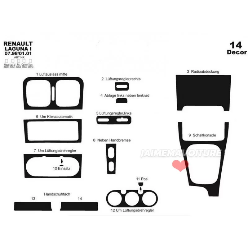 Insert tableau de bord RENAULT Laguna 1998-2001 15 pièces