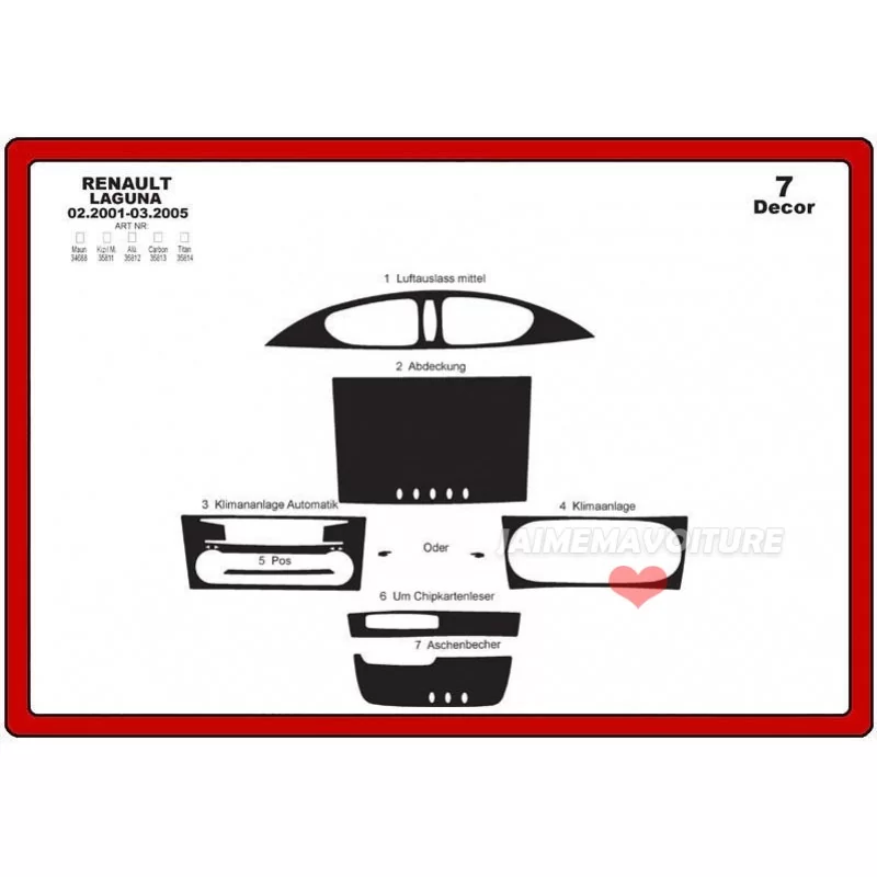 Inserto salpicadero RENAULT Laguna 2001-2005 7 piezas Inserto salpicadero RENAULT Laguna 2001-2005 7 piezas