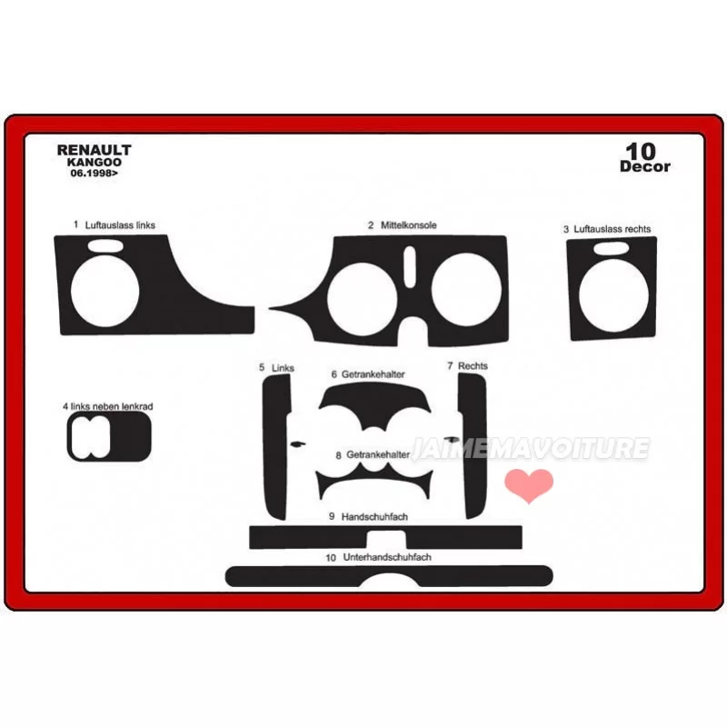 Dashboard insert RENAULT Kangoo 1 10 pieces Dashboard insert RENAULT Kangoo 1 10 pieces
